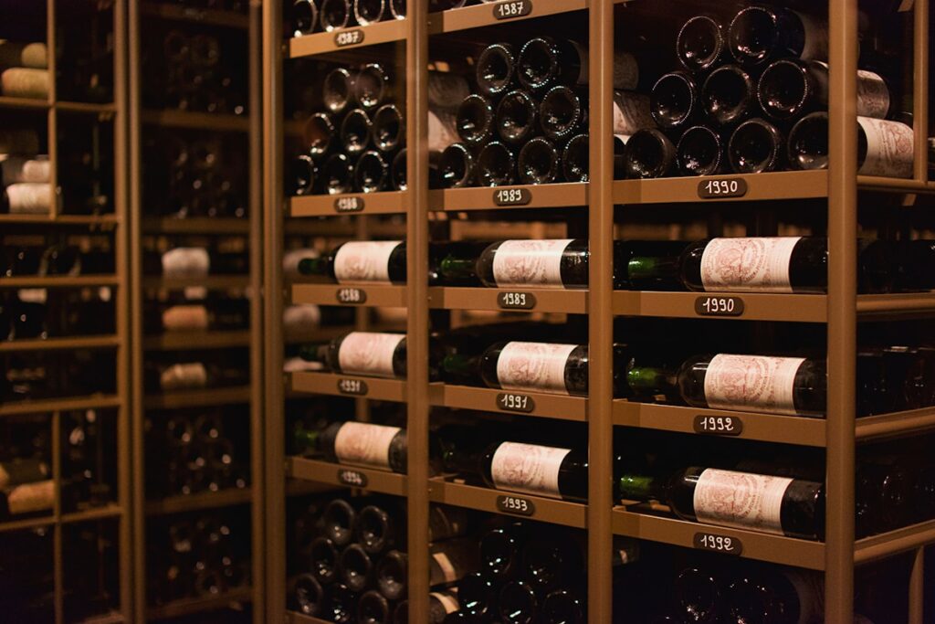 Wine cellar with premium bottles on display