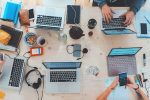 Marketing technology software tools on laptop screen for winery operations