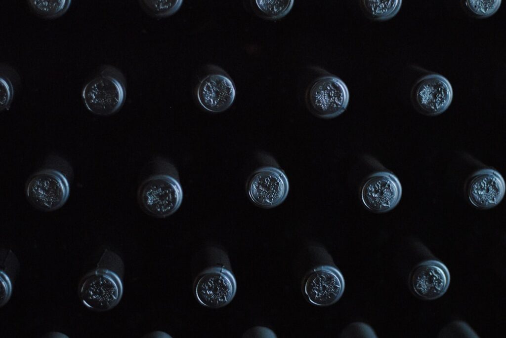 Wine cellar bottles representing subscription wine collection